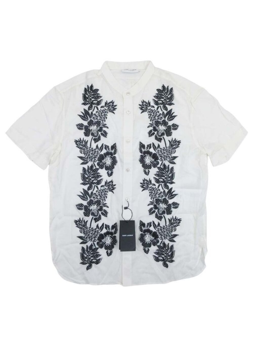 Saint Laurent Embroidered Satin Voile Tunic Floral Pattern Embroidery Shirt